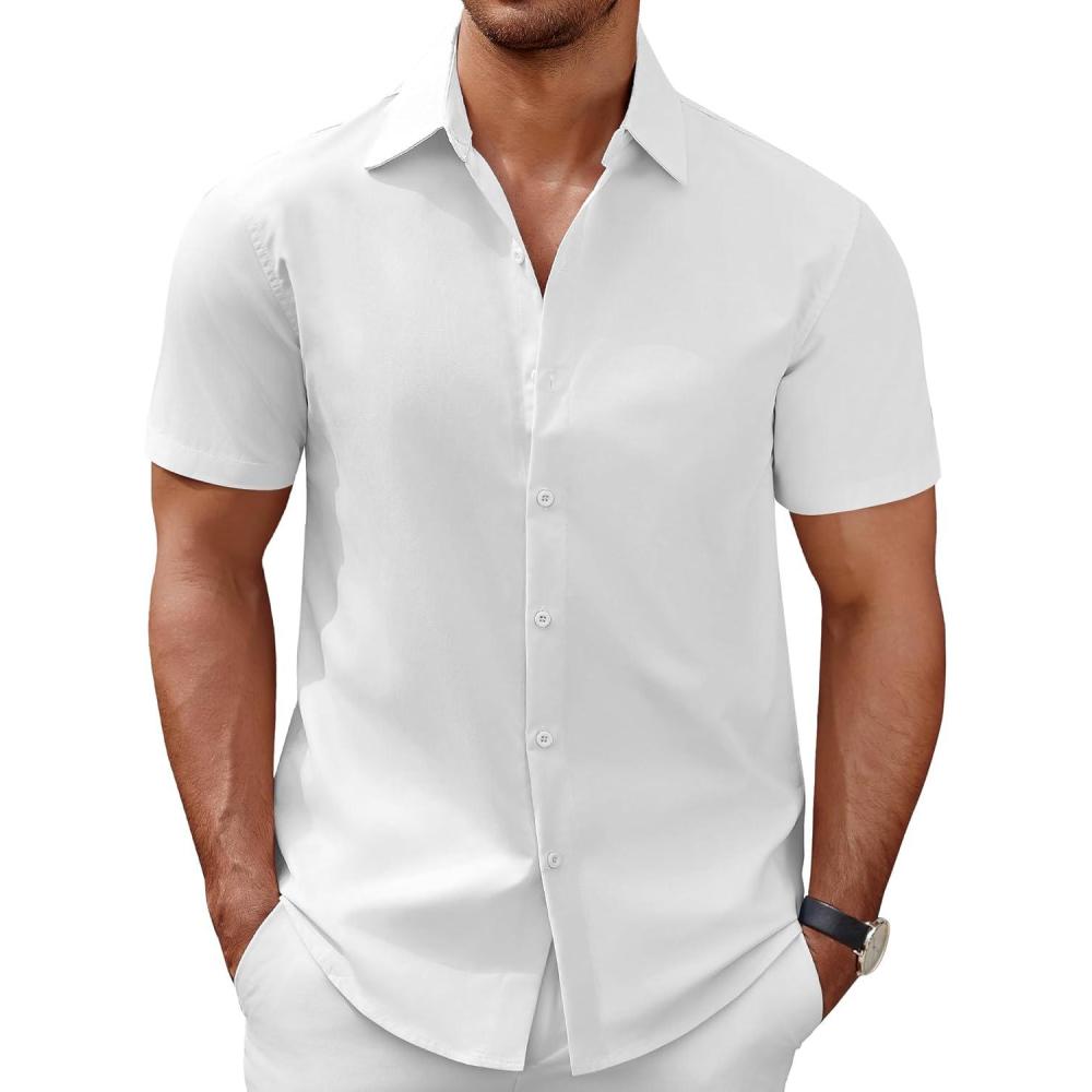 imageCOOFANDY Mens Short Sleeve Button Down Casual Shirts for Men Summer Untucked ShirtsWhite