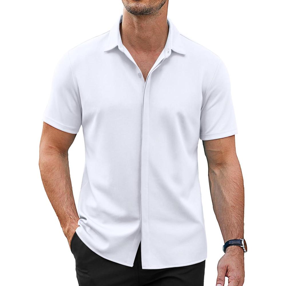 imageCOOFANDY Mens Short Sleeve Wrinkle Free Shirt Casual Button Down Shirt Summer Dress ShirtWhite