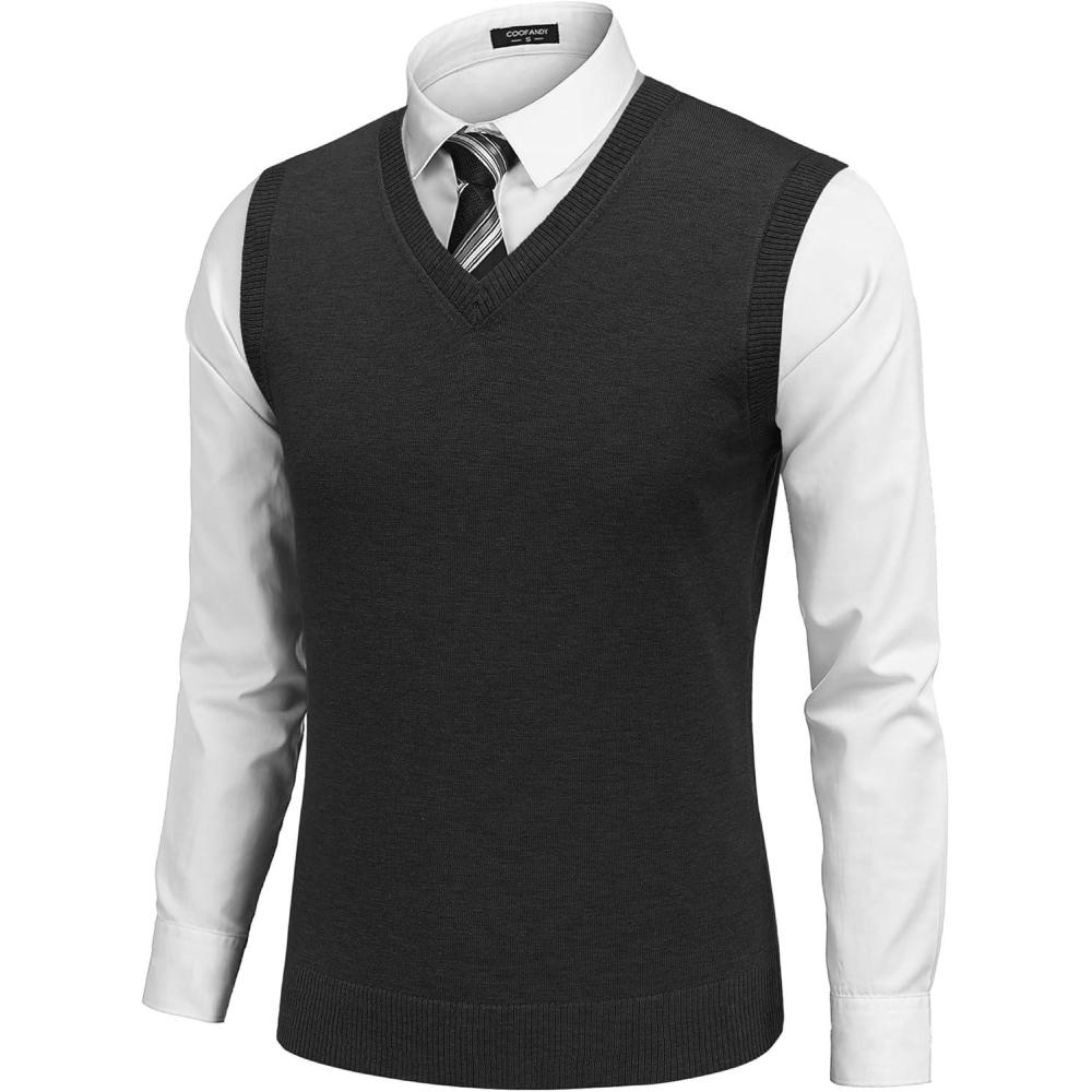 imageCOOFANDY Mens Sleeveless Sweater Vest Lightweight VNeck Cotton Vest PulloverBlack