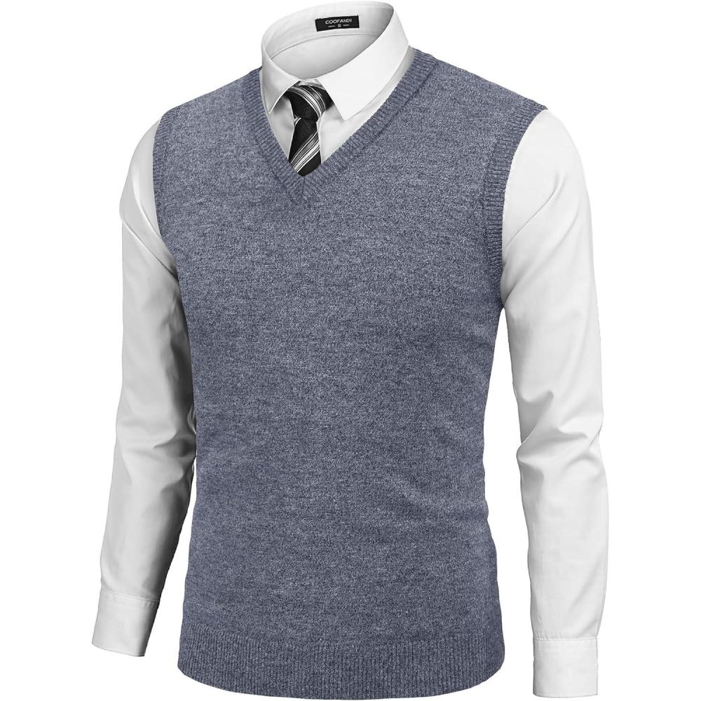 imageCOOFANDY Mens Sleeveless V Neck Pullover Sweater Slim Fit Casual Argyle Sweater VestBlue and White