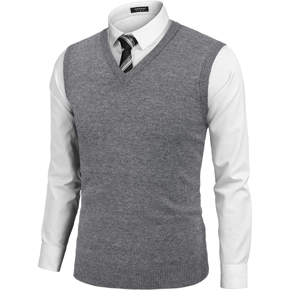 imageCOOFANDY Mens Sleeveless V Neck Pullover Sweater Slim Fit Casual Argyle Sweater VestGray