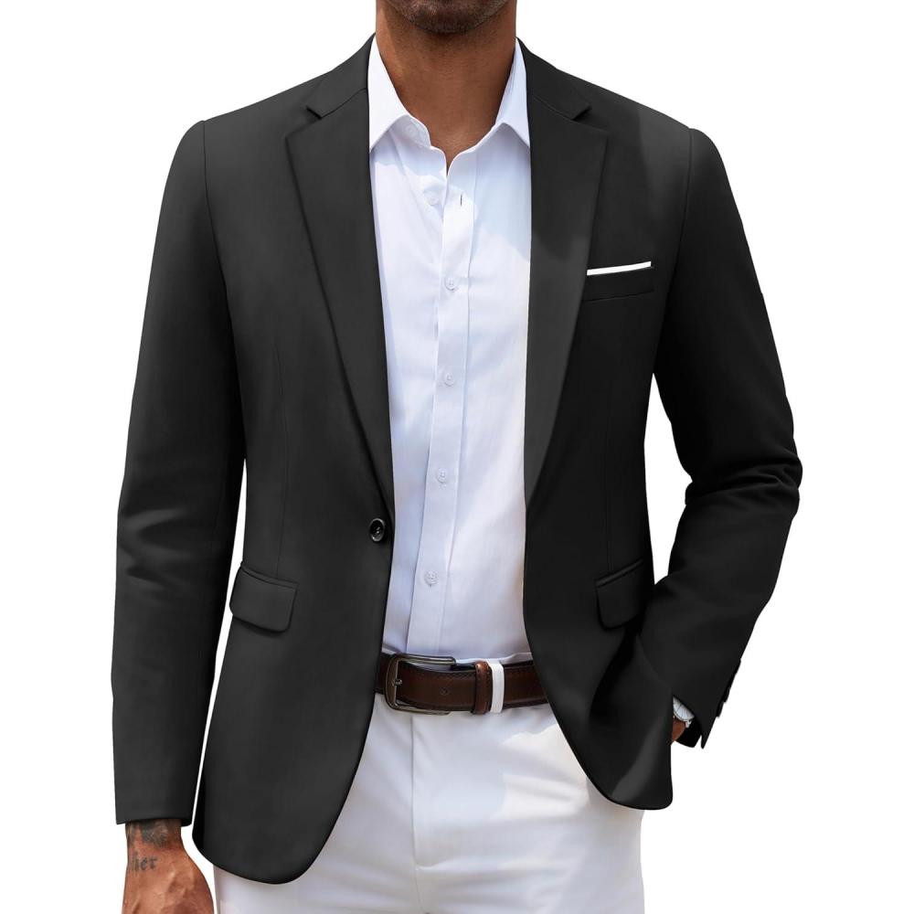imageCOOFANDY Mens Slim Fit Casual Blazers Lightweight Sport Coats One Button Suit JacketsBlack