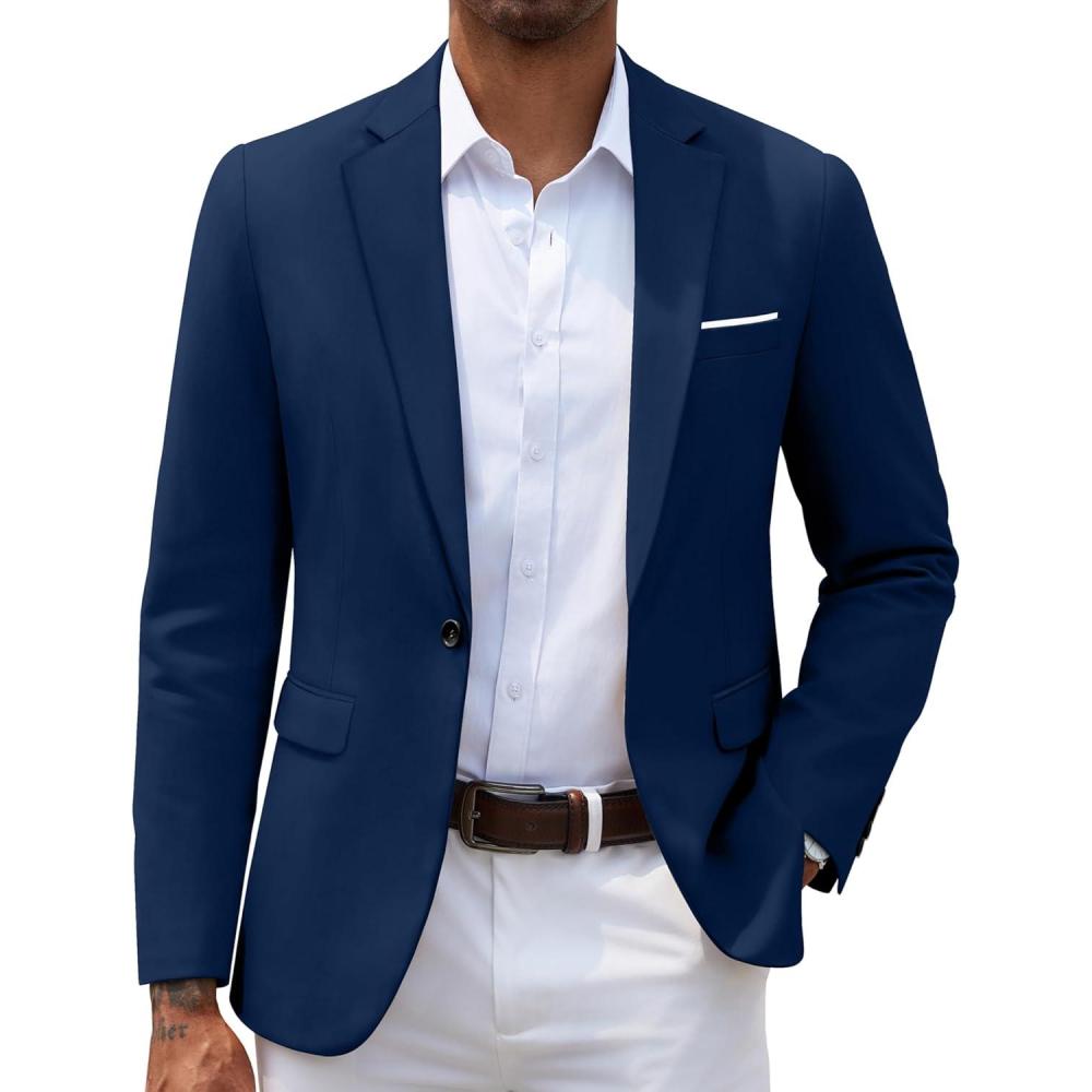 imageCOOFANDY Mens Slim Fit Casual Blazers Lightweight Sport Coats One Button Suit JacketsBlue