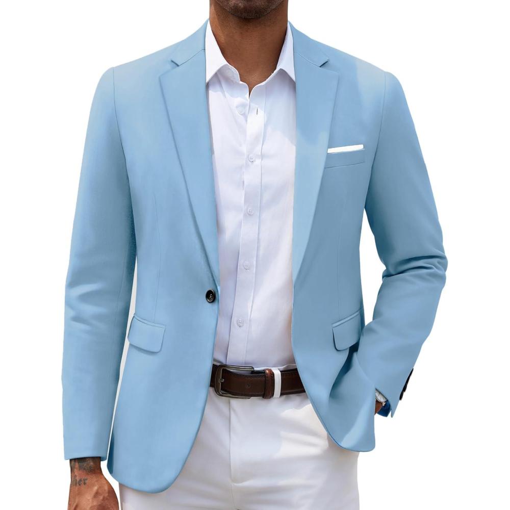 imageCOOFANDY Mens Slim Fit Casual Blazers Lightweight Sport Coats One Button Suit JacketsLight Blue