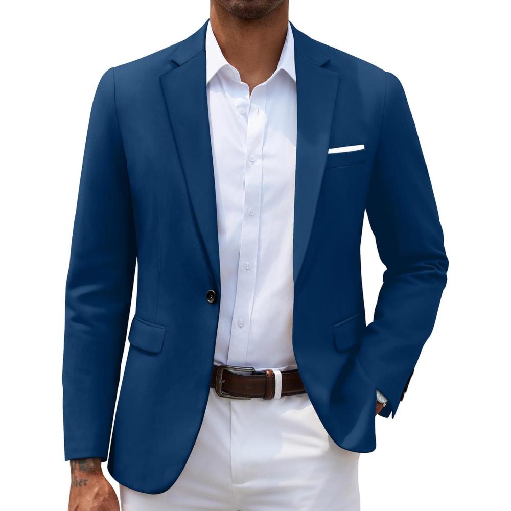 imageCOOFANDY Mens Slim Fit Casual Blazers Lightweight Sport Coats One Button Suit JacketsNavy Blue