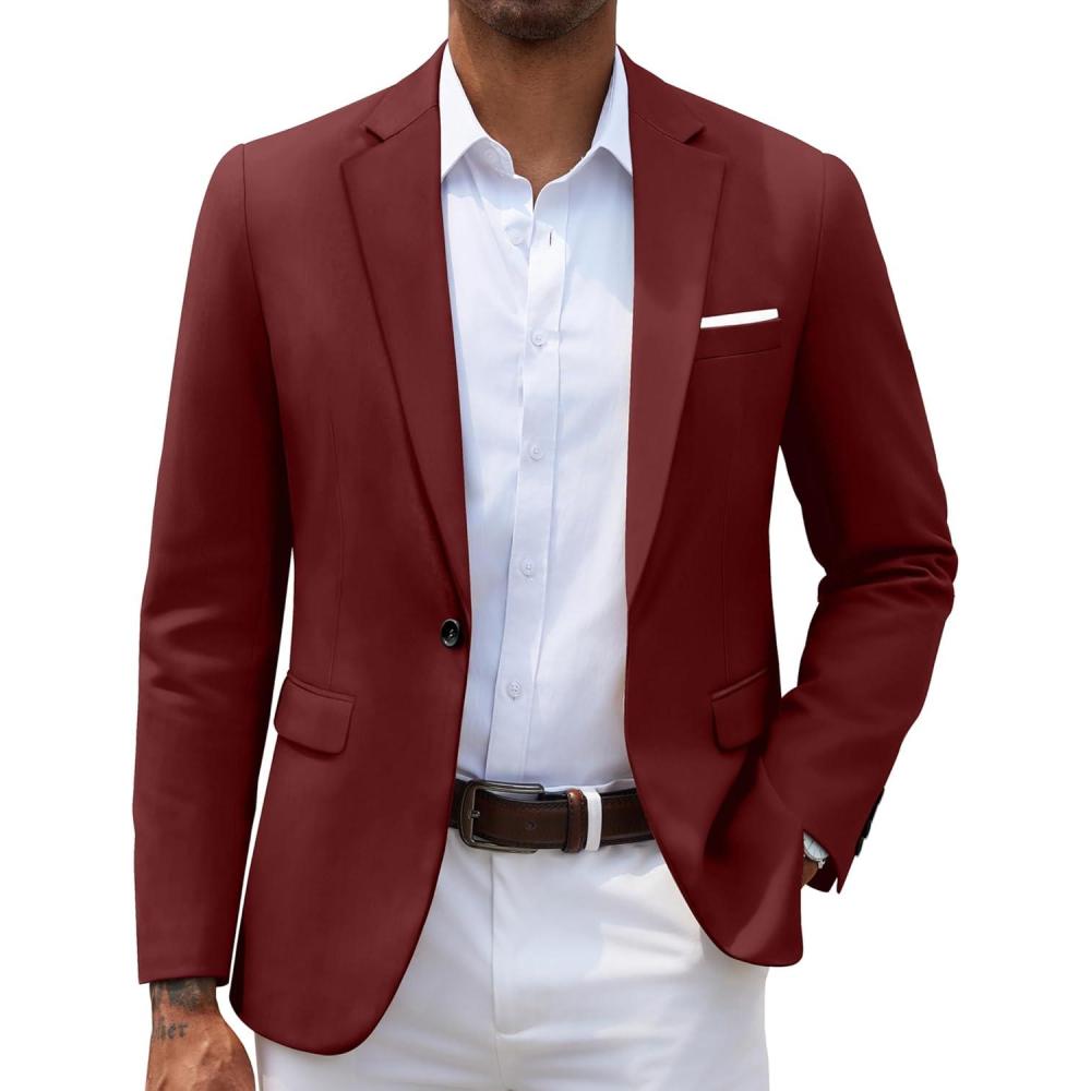 imageCOOFANDY Mens Slim Fit Casual Blazers Lightweight Sport Coats One Button Suit JacketsRed