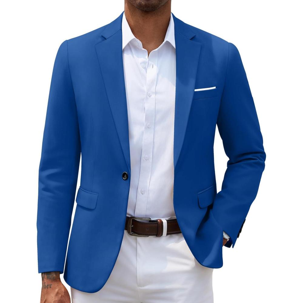 imageCOOFANDY Mens Slim Fit Casual Blazers Lightweight Sport Coats One Button Suit JacketsRoyal Blue