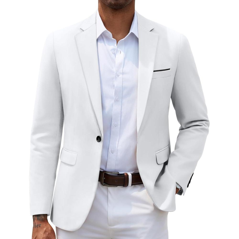 imageCOOFANDY Mens Slim Fit Casual Blazers Lightweight Sport Coats One Button Suit JacketsWhite