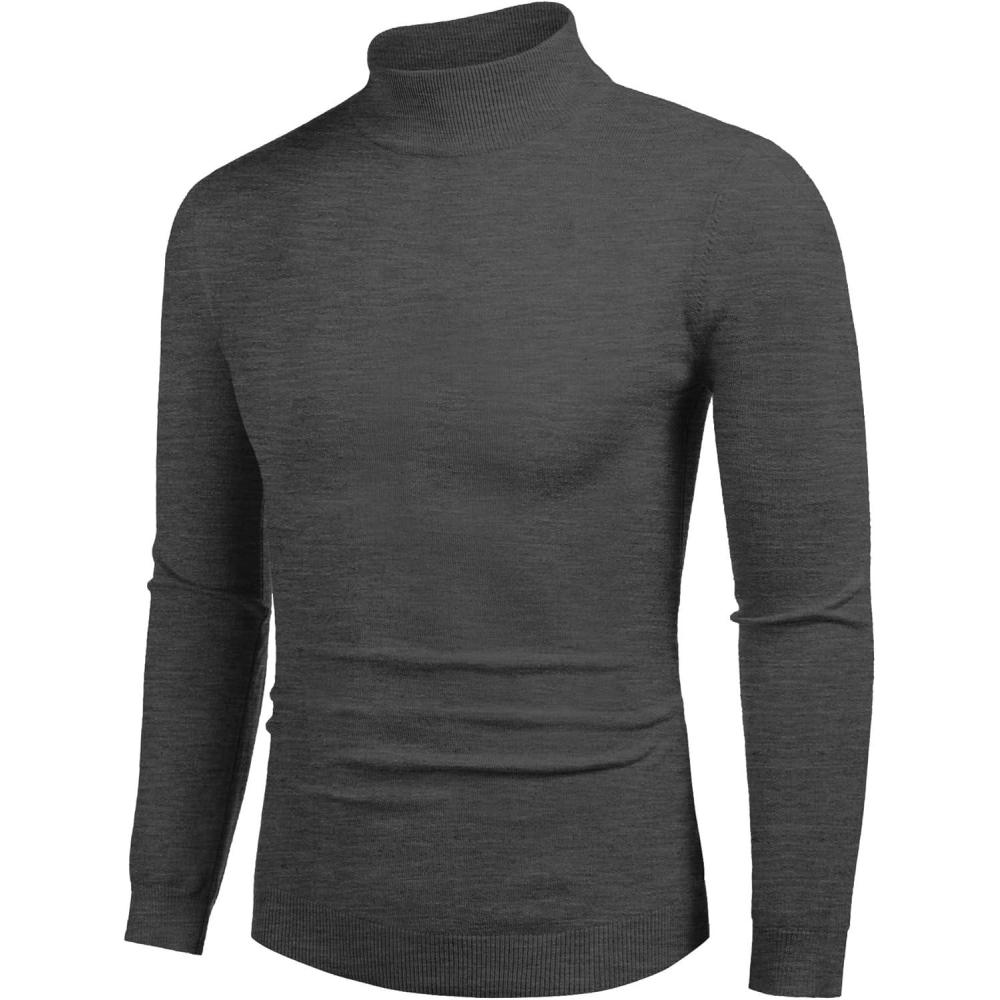 imageCOOFANDY Mens Slim Fit Mock Turtleneck Pullover Sweater Casual Basic Knitted Thermal SweatersDark Gray