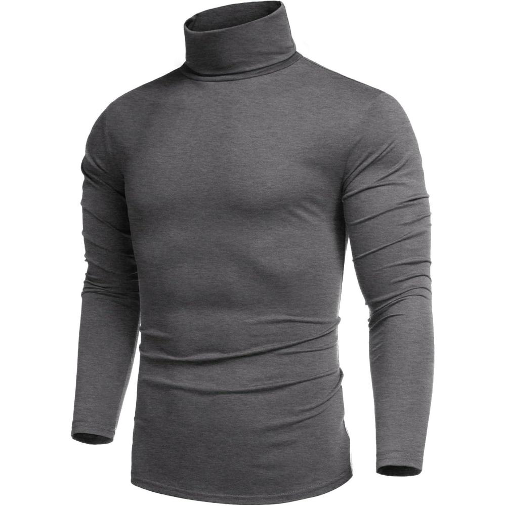 imageCOOFANDY Mens Slim Fit Mock Turtleneck Pullover Sweater Casual Basic Knitted Thermal SweatersDark Grey