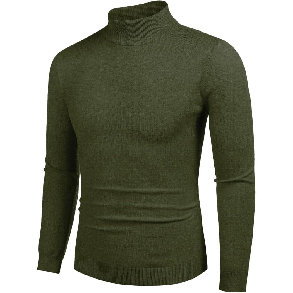 imageCOOFANDY Mens Slim Fit Mock Turtleneck Pullover Sweater Casual Basic Knitted Thermal SweatersDeep Army Green