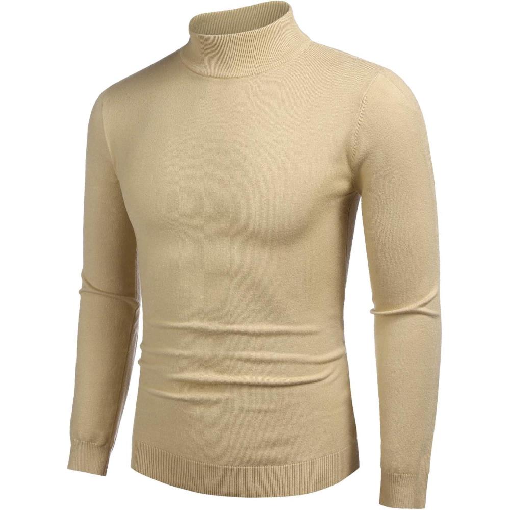 imageCOOFANDY Mens Slim Fit Mock Turtleneck Pullover Sweater Casual Basic Knitted Thermal SweatersKhaki