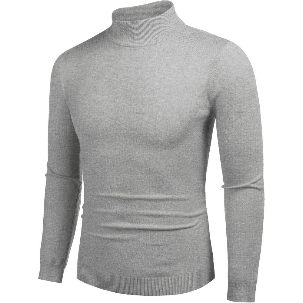 imageCOOFANDY Mens Slim Fit Mock Turtleneck Pullover Sweater Casual Basic Knitted Thermal SweatersLight Grey