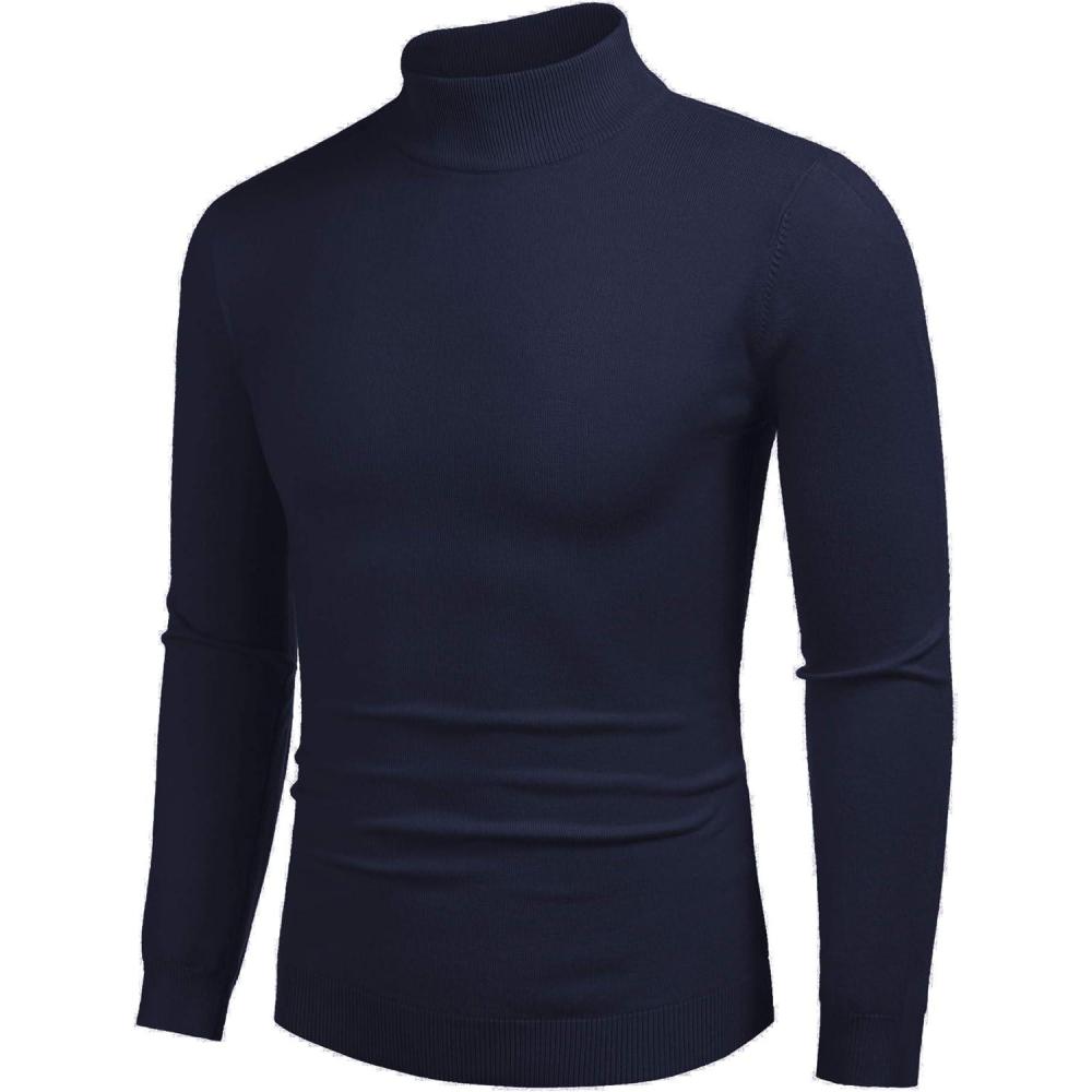 imageCOOFANDY Mens Slim Fit Mock Turtleneck Pullover Sweater Casual Basic Knitted Thermal SweatersNavy Blue