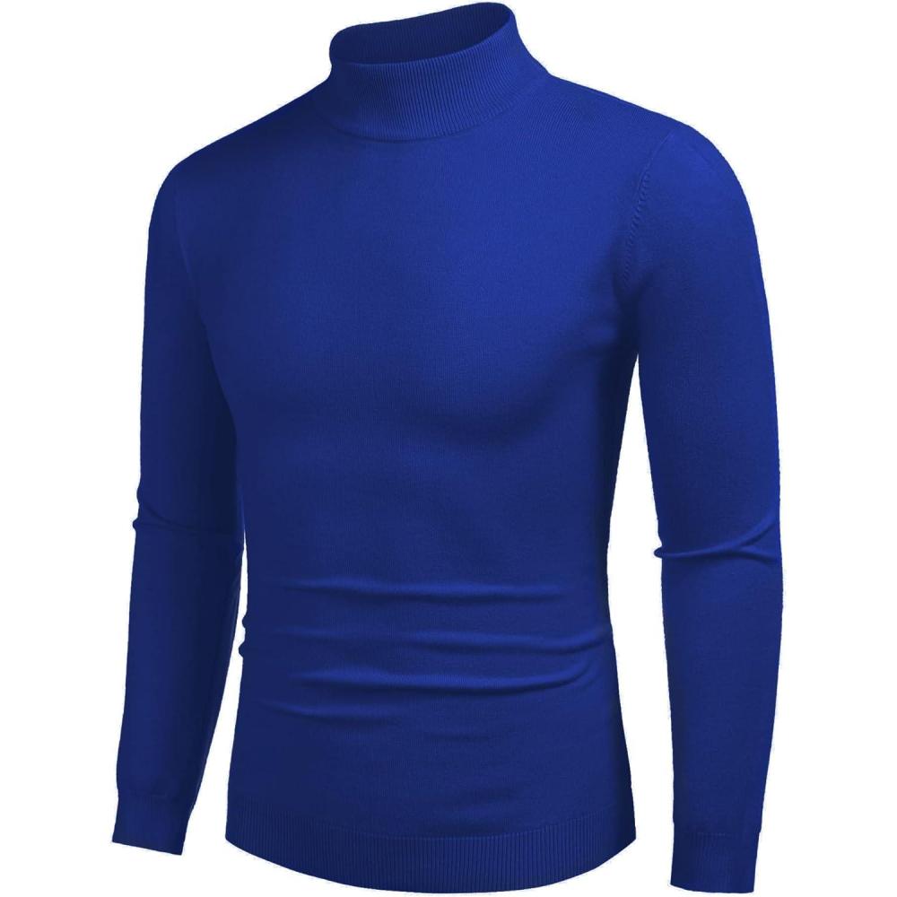 imageCOOFANDY Mens Slim Fit Mock Turtleneck Pullover Sweater Casual Basic Knitted Thermal SweatersRoyal Blue