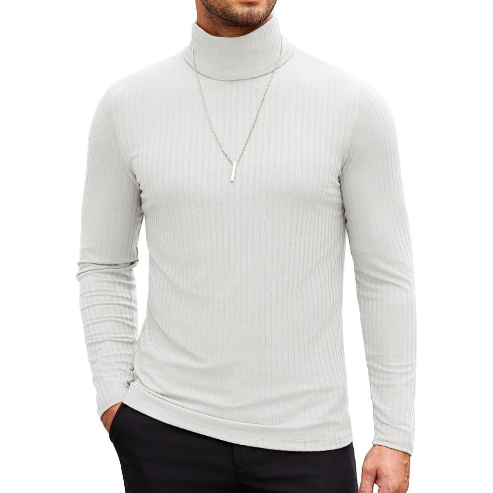 imageCOOFANDY Mens Slim Fit Mock Turtleneck Pullover Sweater Casual Basic Knitted Thermal SweatersWhite