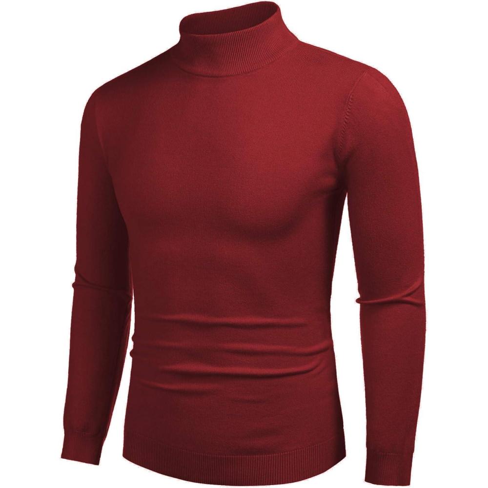 imageCOOFANDY Mens Slim Fit Mock Turtleneck Pullover Sweater Casual Basic Knitted Thermal SweatersWine Red