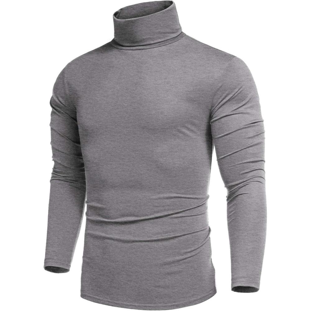 imageCOOFANDY Mens Slim Fit Turtleneck Cotton T Shirts Casual Long Sleeve Basic Tops Lightweight Pullover SweaterGrey