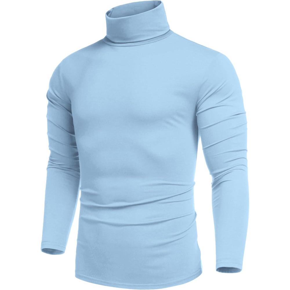 imageCOOFANDY Mens Slim Fit Turtleneck Cotton T Shirts Casual Long Sleeve Basic Tops Lightweight Pullover SweaterLight Blue