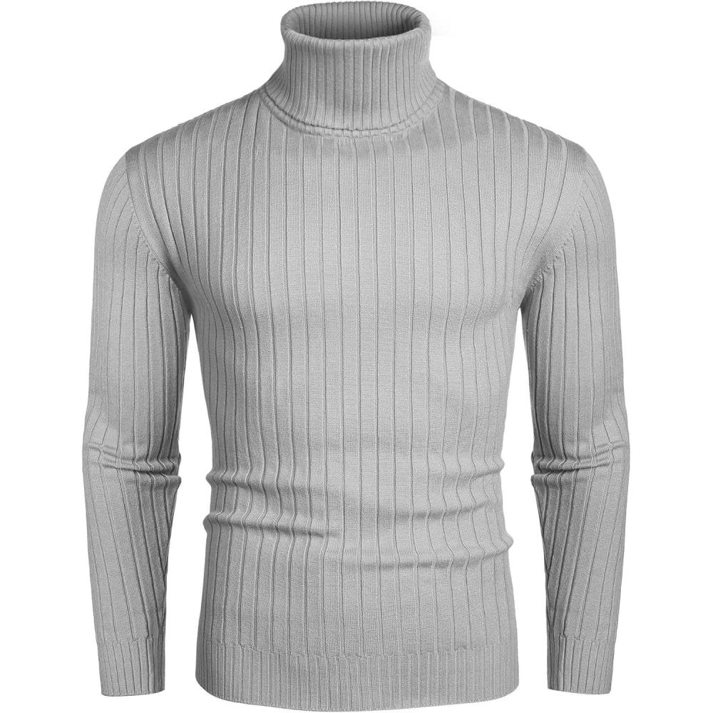imageCOOFANDY Mens Slim Fit Turtleneck Sweater Casual Basic Knitted Long Sleeve Pullover Sweater01gray