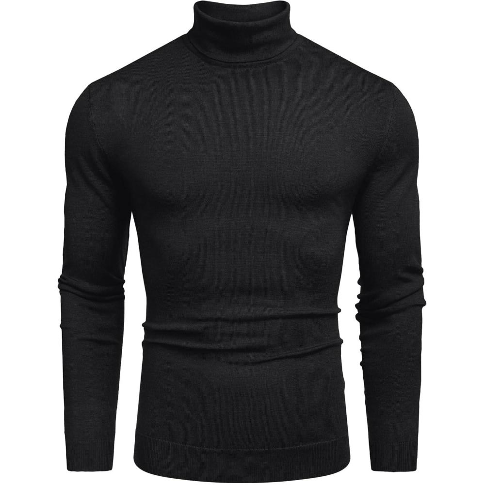 imageCOOFANDY Mens Slim Fit Turtleneck Sweater Casual Basic Knitted Long Sleeve Pullover SweaterAblack