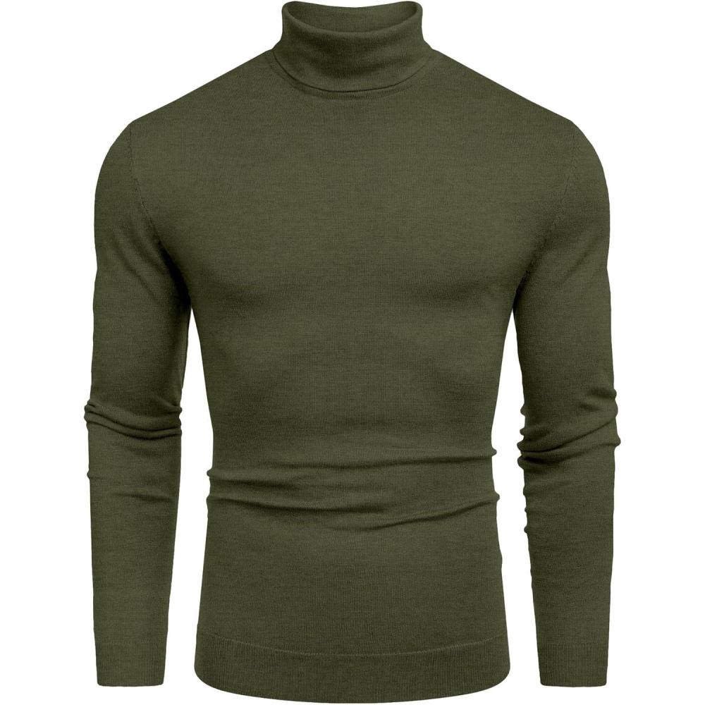 imageCOOFANDY Mens Slim Fit Turtleneck Sweater Casual Basic Knitted Long Sleeve Pullover SweaterArmy Green