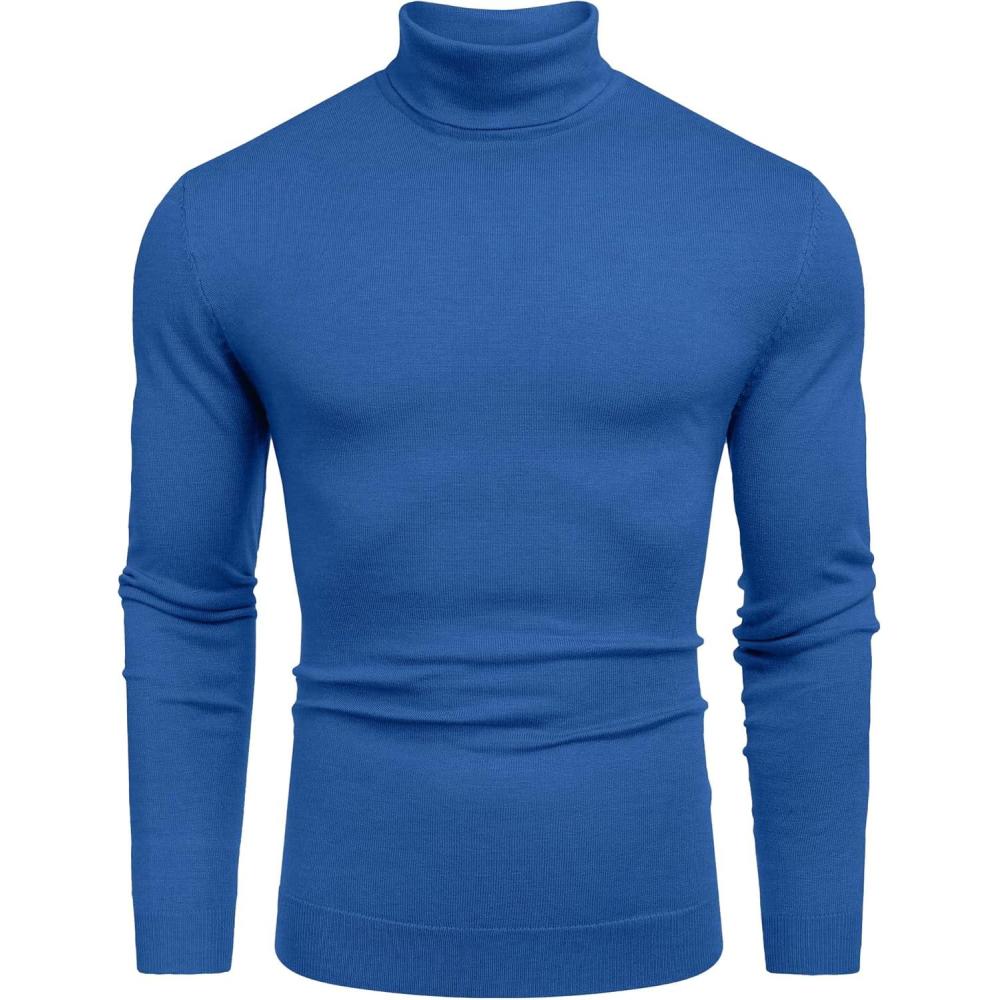 imageCOOFANDY Mens Slim Fit Turtleneck Sweater Casual Basic Knitted Long Sleeve Pullover SweaterBlue