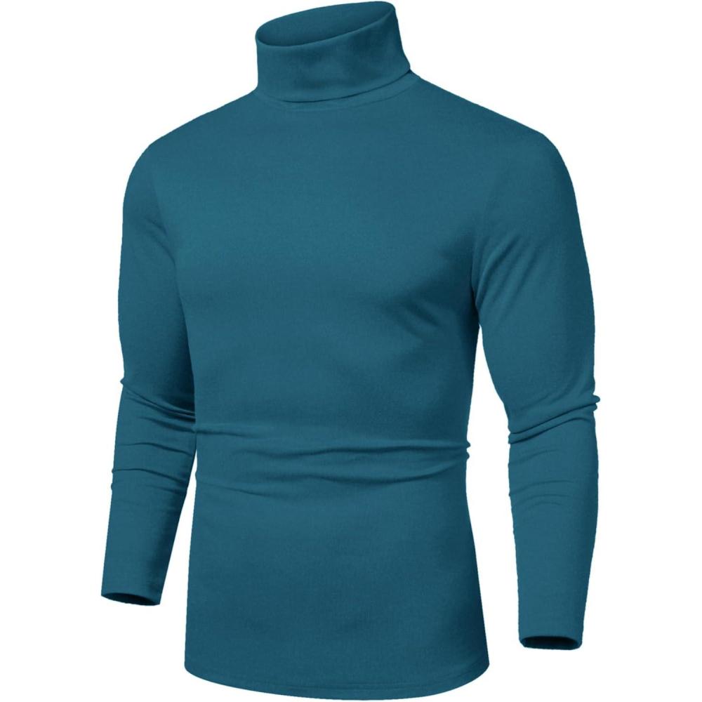 imageCOOFANDY Mens Slim Fit Turtleneck Sweater Casual Basic Knitted Long Sleeve Pullover SweaterDenim Blue