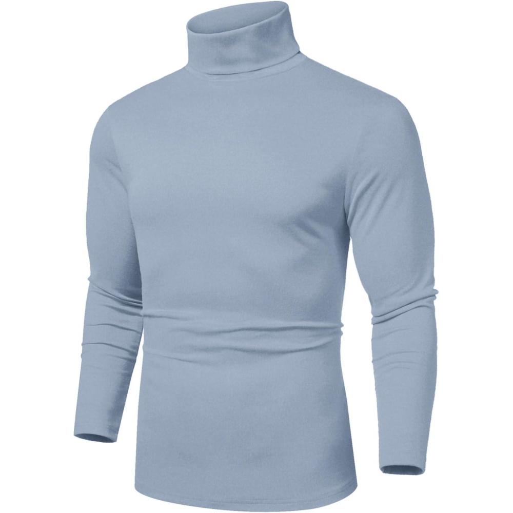 imageCOOFANDY Mens Slim Fit Turtleneck Sweater Casual Basic Knitted Long Sleeve Pullover SweaterGray Blue