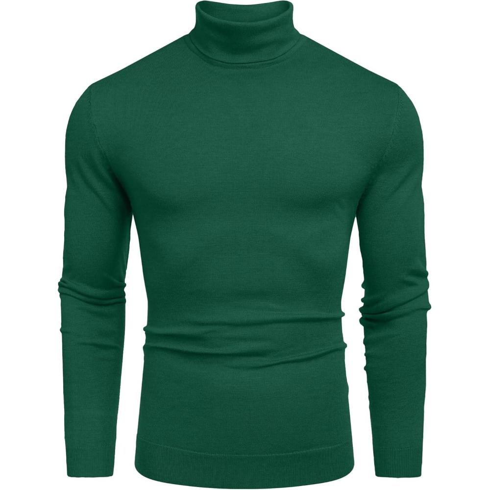 imageCOOFANDY Mens Slim Fit Turtleneck Sweater Casual Basic Knitted Long Sleeve Pullover SweaterGreen