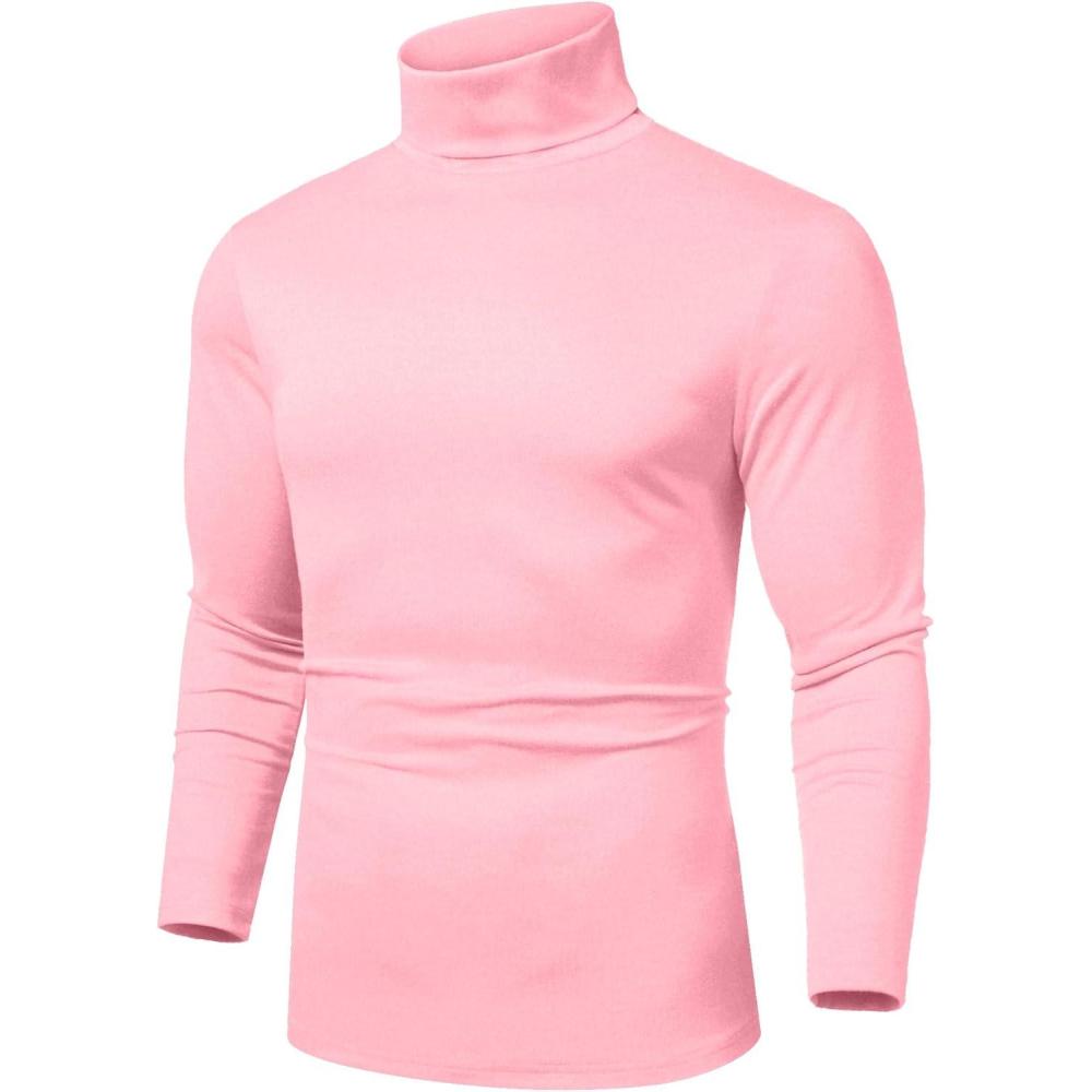 imageCOOFANDY Mens Slim Fit Turtleneck Sweater Casual Basic Knitted Long Sleeve Pullover SweaterPink