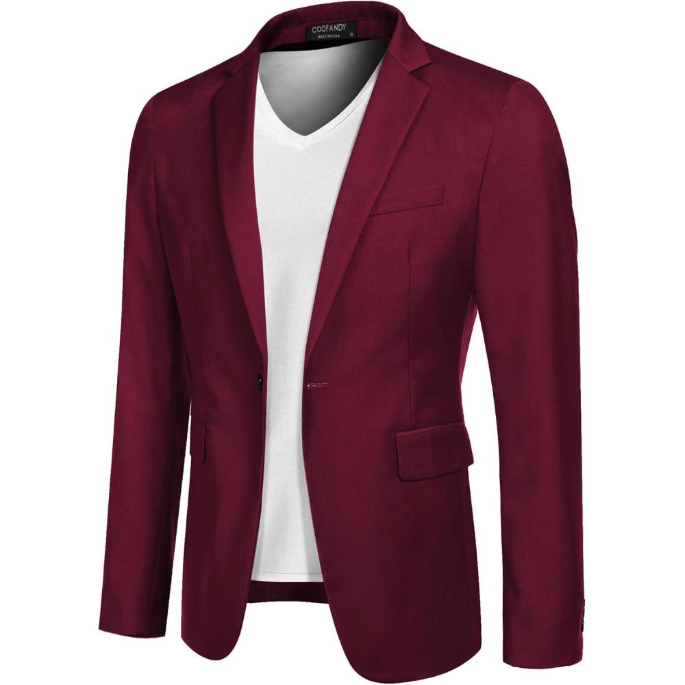 imageCOOFANDY Mens Sport Coat Casual Blazer One Button Business Suit JacketBurgundy