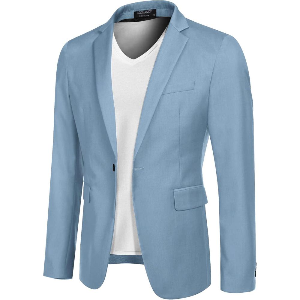 imageCOOFANDY Mens Sport Coat Casual Blazer One Button Business Suit JacketClear Blue