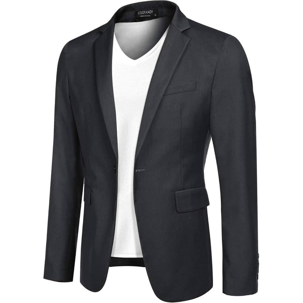 imageCOOFANDY Mens Sport Coat Casual Blazer One Button Business Suit JacketDark Grey