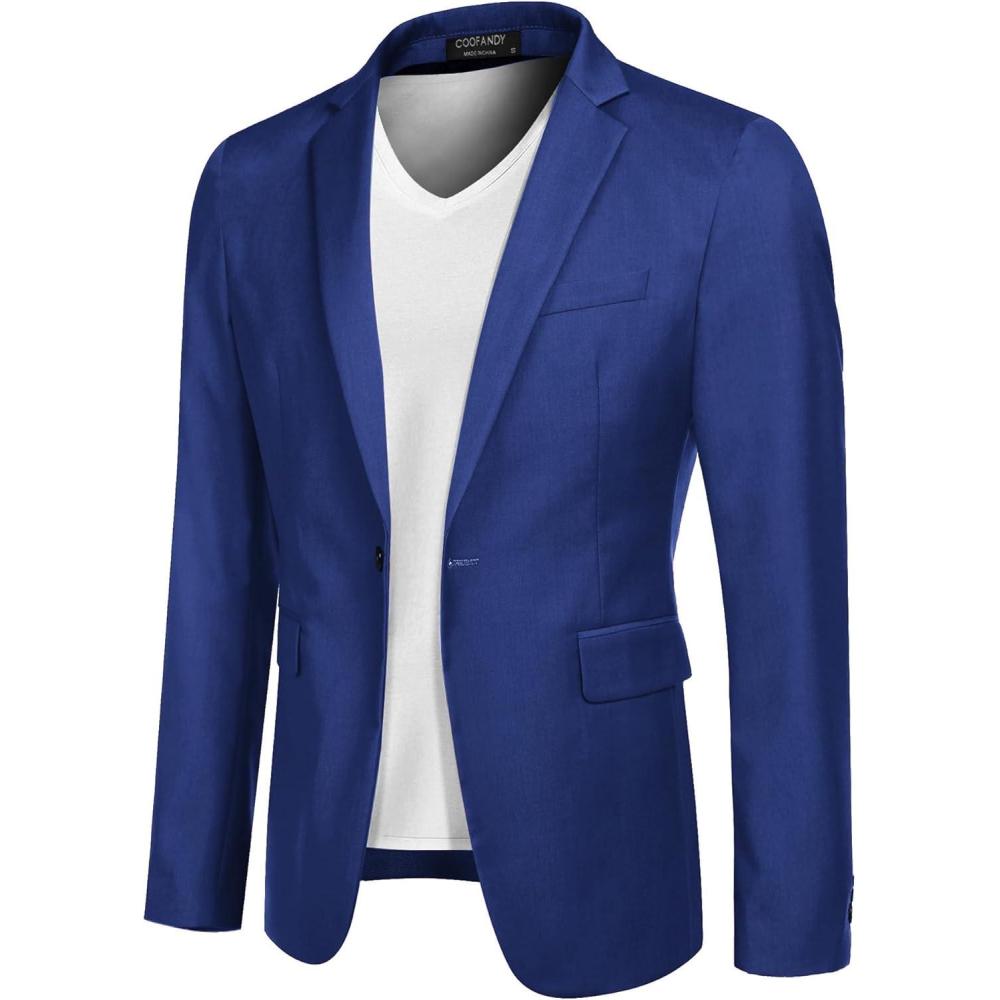 imageCOOFANDY Mens Sport Coat Casual Blazer One Button Business Suit JacketGrey Blue