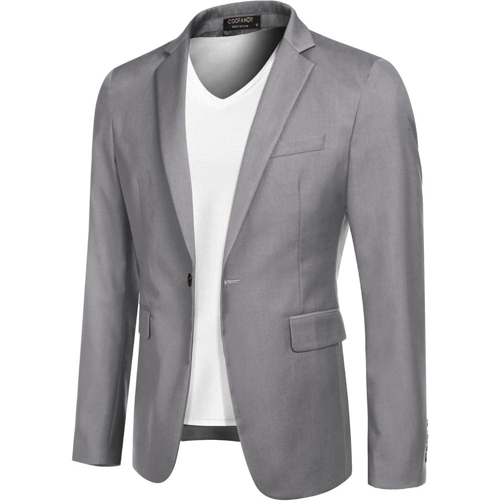 imageCOOFANDY Mens Sport Coat Casual Blazer One Button Business Suit JacketLight Grey