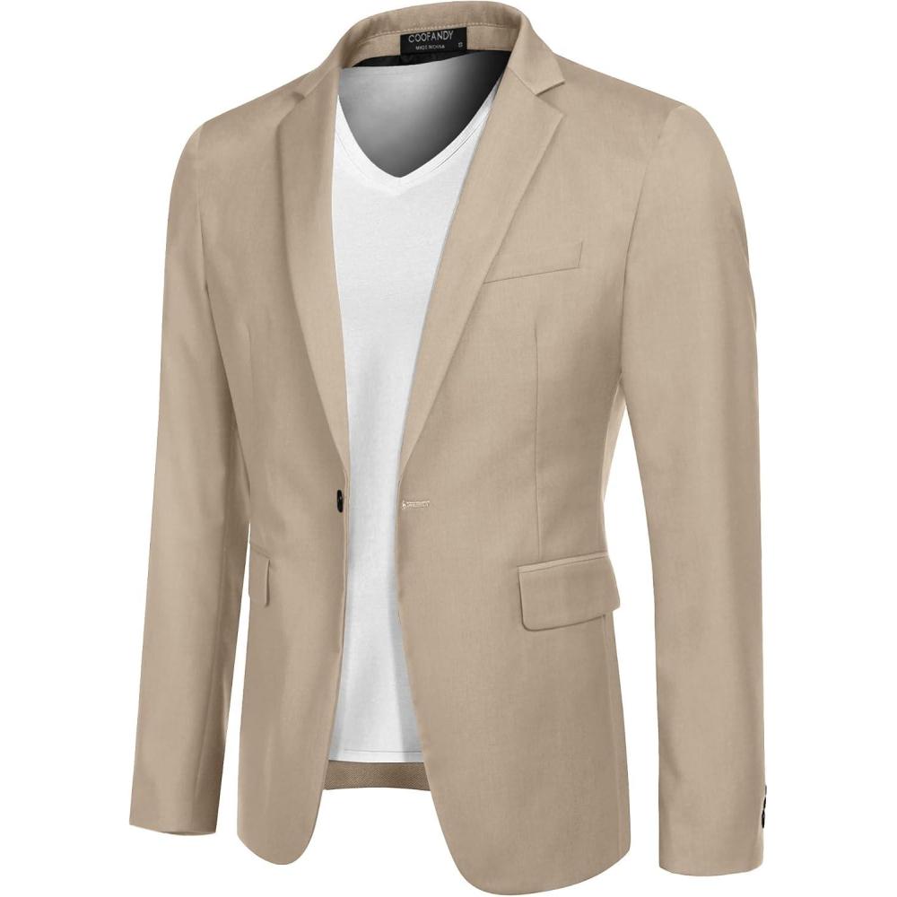 imageCOOFANDY Mens Sport Coat Casual Blazer One Button Business Suit JacketLight Khaki