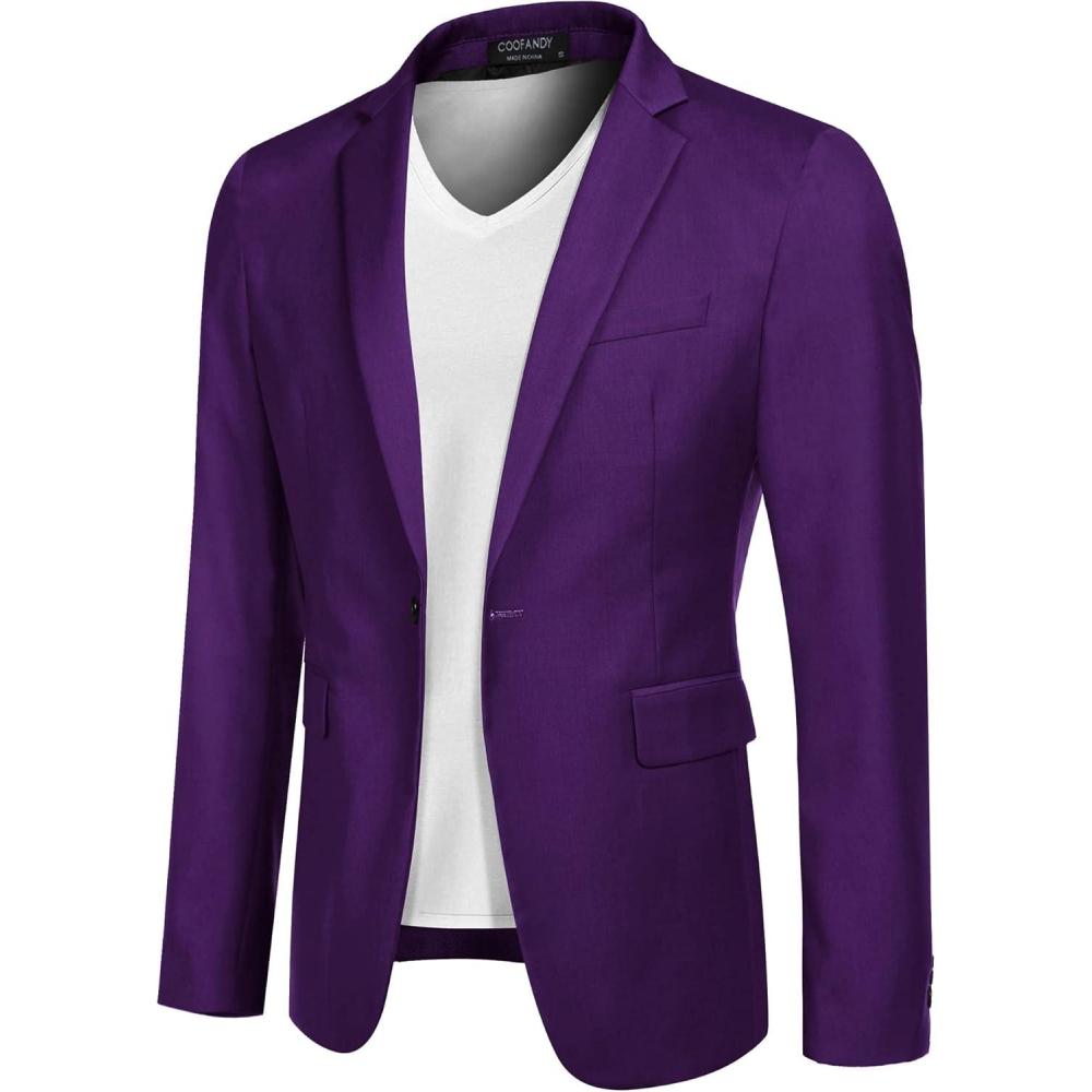 imageCOOFANDY Mens Sport Coat Casual Blazer One Button Business Suit JacketPurple