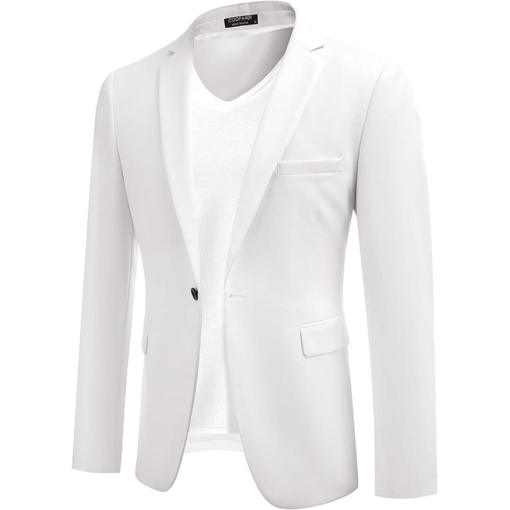 imageCOOFANDY Mens Sport Coat Casual Blazer One Button Business Suit JacketWhite