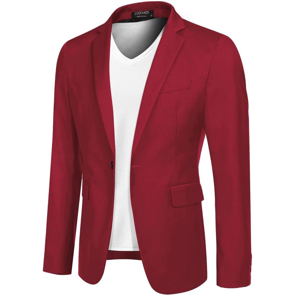 imageCOOFANDY Mens Sport Coat Casual Blazer One Button Business Suit JacketWine Red