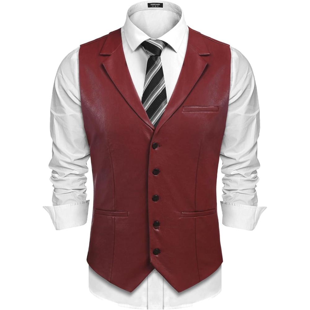 imageCOOFANDY Mens Suit Vest Slim Fit Formal Dress Waistcoat Casual Business Vests for Suit or TuxedoBurgundy