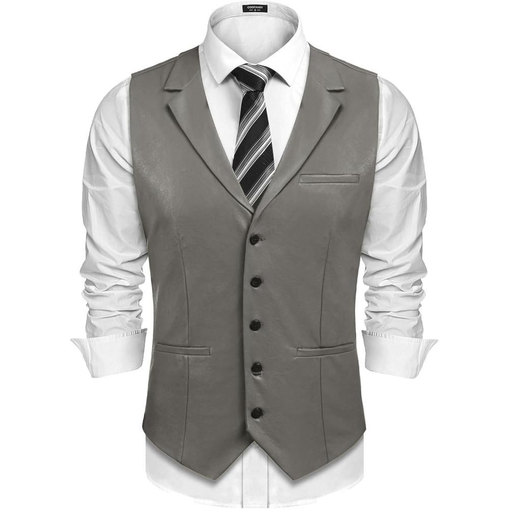 imageCOOFANDY Mens Suit Vest Slim Fit Formal Dress Waistcoat Casual Business Vests for Suit or TuxedoDark Grey