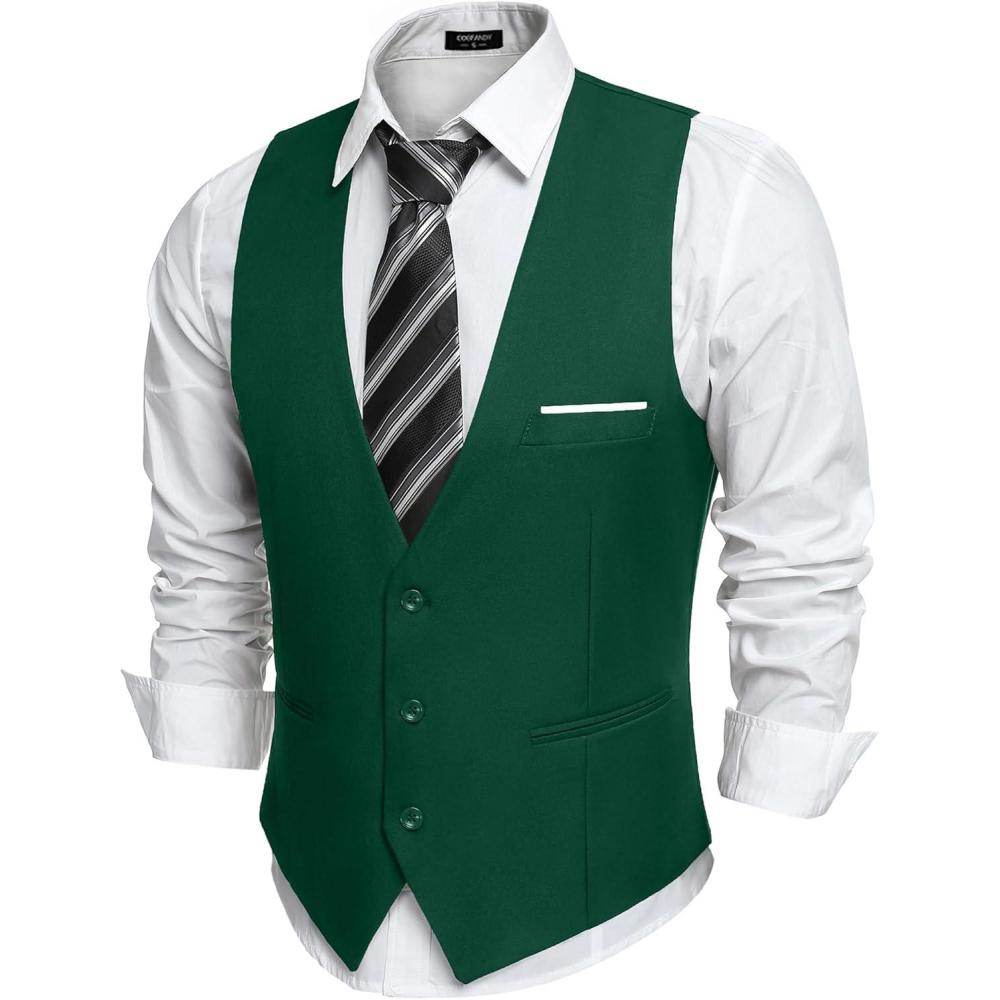 imageCOOFANDY Mens Suit Vest Slim Fit Formal Dress Waistcoat Casual Business Vests for Suit or TuxedoGreen