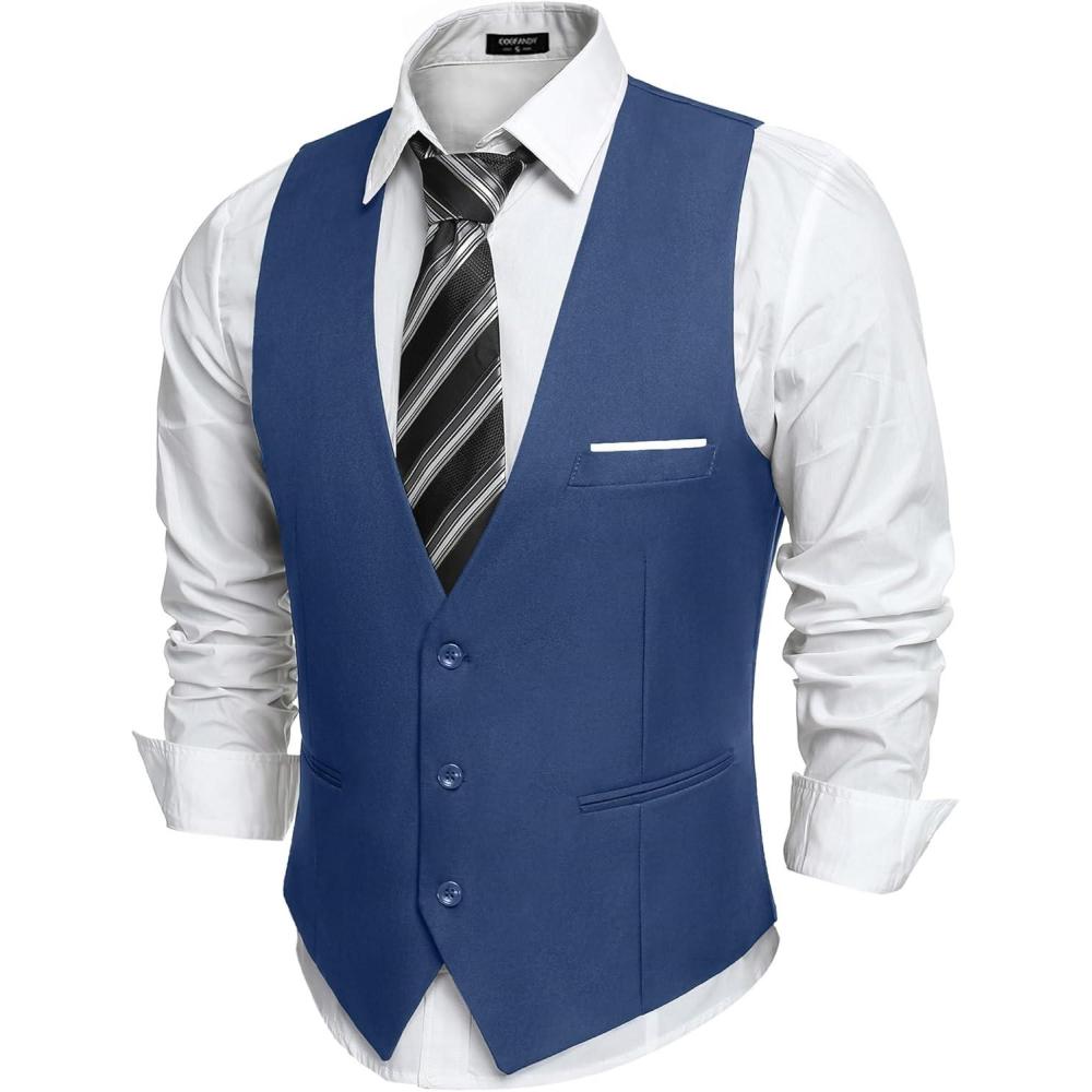 imageCOOFANDY Mens Suit Vest Slim Fit Formal Dress Waistcoat Casual Business Vests for Suit or TuxedoPeacock Blue