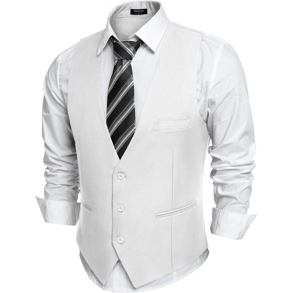 imageCOOFANDY Mens Suit Vest Slim Fit Formal Dress Waistcoat Casual Business Vests for Suit or TuxedoWhite