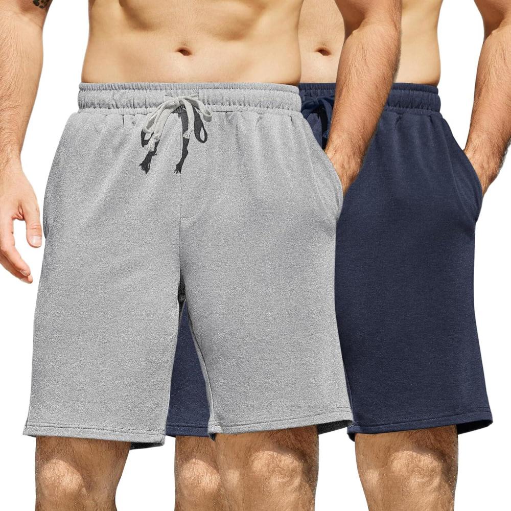 imageCOOFANDY Mens Sweat Shorts 7 Inch Athletic Workout Shorts 2 Pack Casual Lounge Joggers Short Pants with Pockets2 Packgreynavy Blue