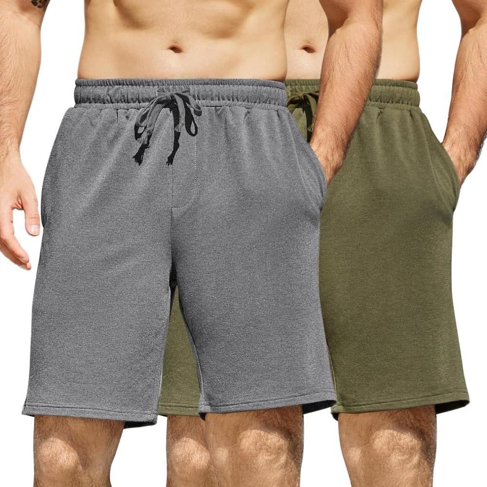 imageCOOFANDY Mens Sweat Shorts 7 Inch Athletic Workout Shorts 2 Pack Casual Lounge Joggers Short Pants with Pockets2 Packheather Greyarmy Green