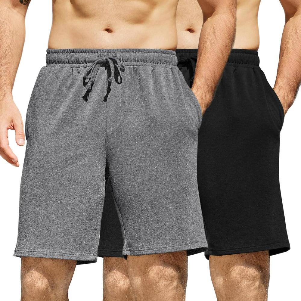imageCOOFANDY Mens Sweat Shorts 7 Inch Athletic Workout Shorts 2 Pack Casual Lounge Joggers Short Pants with Pockets2 Packheather Greyblack