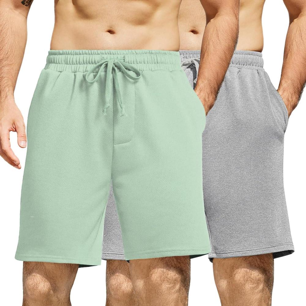 imageCOOFANDY Mens Sweat Shorts 7 Inch Athletic Workout Shorts 2 Pack Casual Lounge Joggers Short Pants with Pockets2 Packminty Greengrey
