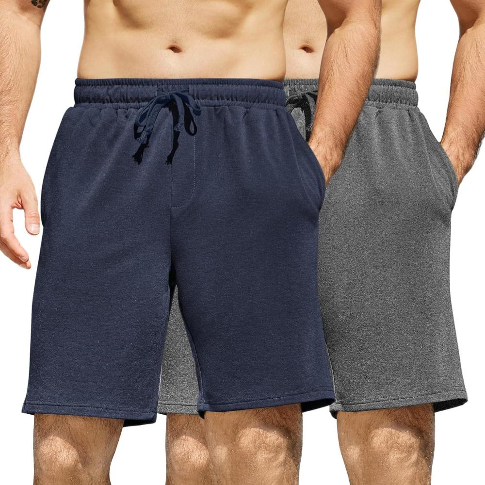 imageCOOFANDY Mens Sweat Shorts 7 Inch Athletic Workout Shorts 2 Pack Casual Lounge Joggers Short Pants with Pockets2 Packnavy Bluedark Grey